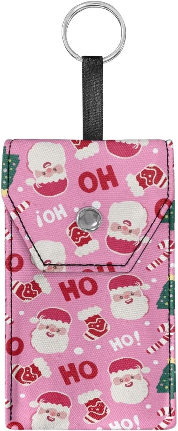 Pink Santa Claus Print Purse Tissue Holder Portable Pocket Tissue Holder for Coin Keys Tissues with Hanging Rope for Daily Christmas in July Snap Button Enclosed