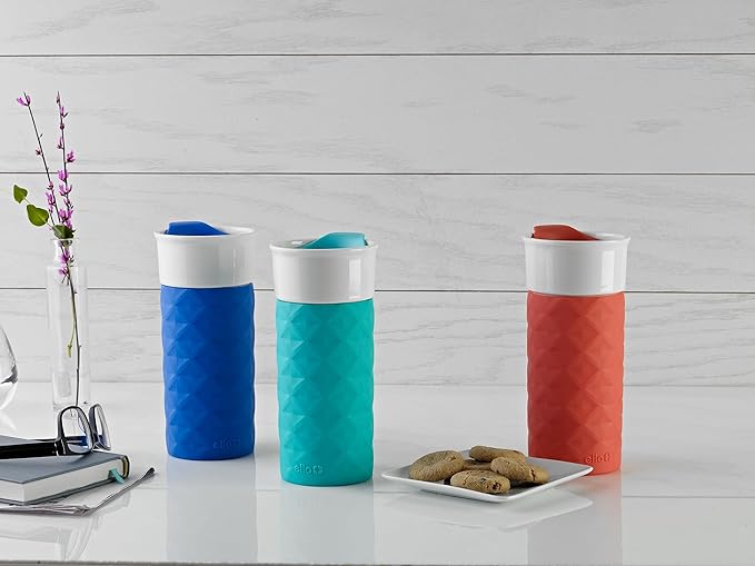 Ello Ogden 16oz Ceramic Travel Mug with Splash-Resistant Slider Lid and Protective Silicone Sleeve, Perfect for Coffee or Tea, BPA-Free, Dishwasher Safe, Teal