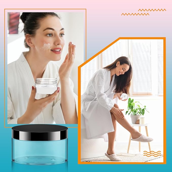 Dandat 24 Pcs 8 oz Plastic Jar Container with Lid and Label Refillable Empty Round Clear PET Cosmetic Sample Containers for Lotion, Cream, Ointments, Body Butter, Makeup, Travel Storage