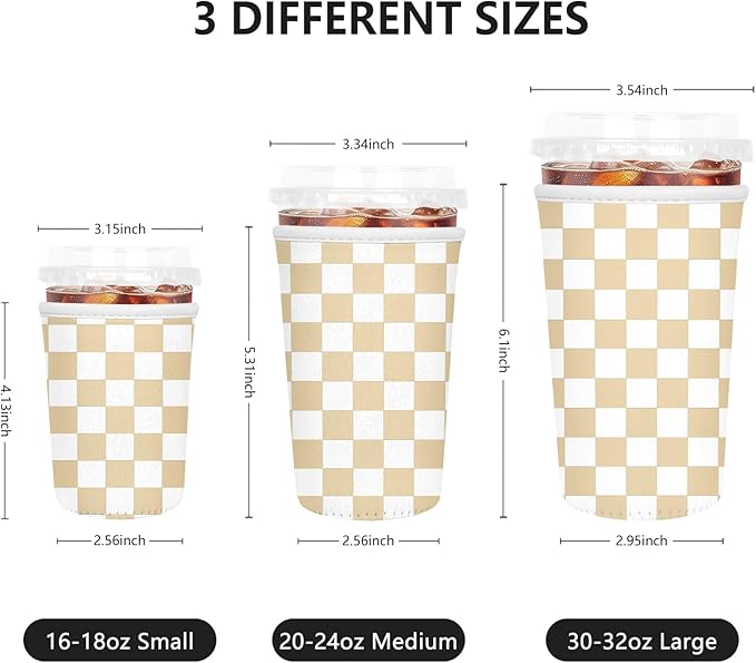 Iced Coffee Sleeve, Reusable Insulated Neoprene Cup Sleeve for Cold & Hot Drinks Beverages, Cup Holder for 16oz-18oz Coffee Cups, Orange Plaid