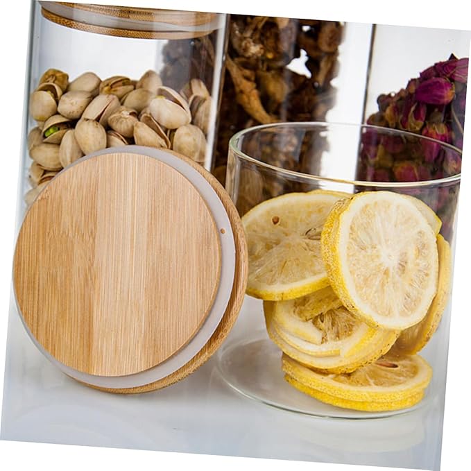 Uonlytech 3 Pcs Glass Storage Jars with Wooden Lids Airtight Multipurpose Canisters for Tea Snacks Nuts Dried Fruits Kitchen Pantry Containers