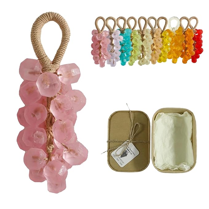 Handmade Grape Soap on a Rope, Natural Cold Process Cluster Soap Bar for Hand Wash and Bath, Decorative & Long Lasting Fragrance, Gift Set for Women Men (1, Peach2)