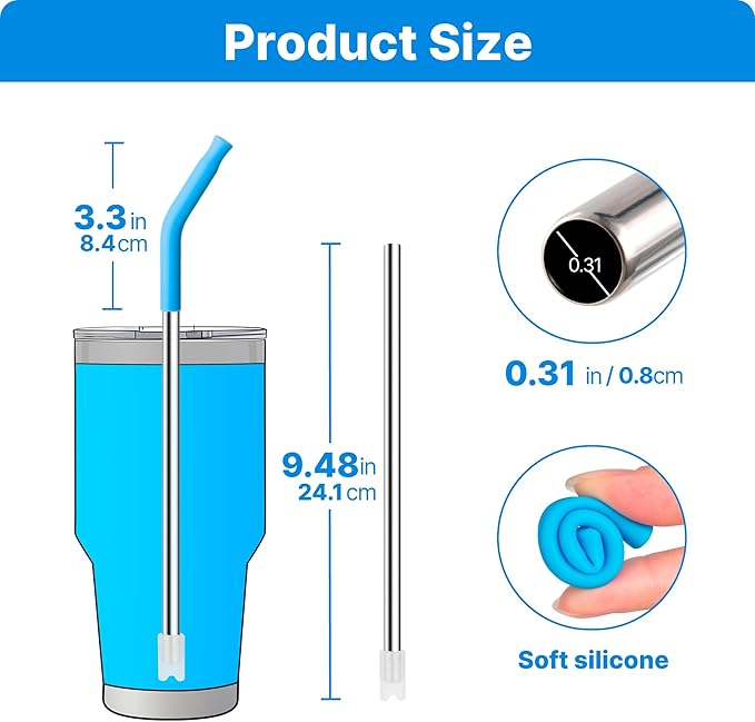 Stainless Steel Straws for 30 oz YETI Tumbler, 4 Pcs Metal Straws Reusable with Silicone Tip for 30 oz 35 oz YETI Cup(Color 3)