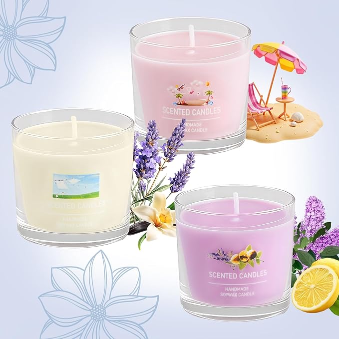 Scented Aromatherapy Soy Candle Gift Set, 100% Natural Soy Wax, Eco-Friendly, Hand-Poured, Relaxing Scented Candles for Home, Spa, Gifts(Pink + Purple + White, 7 oz)