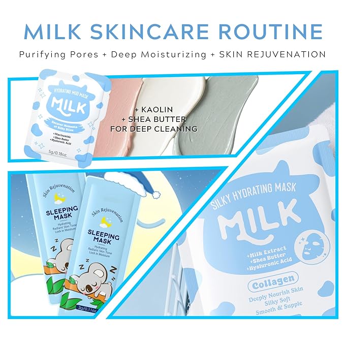 Milk Skincare Gift Set for Women/Girls - Skin Care for Kids Cleaning & Hydrating & Nourish Skincare for Teens 10-12 Ideal for Beginners - Christmas Gifts for Teenage (14Pcs-IN-Gift Box)