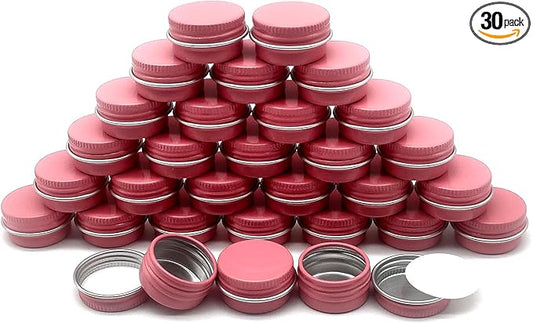 30 pack 5ml Round Lip Balm Tin Cans, 5g Aluminum Makeup Sample Containers with Screw Lid, Empty Pink Metal Tins Pot Storage Travel Tin Jars for Cosmetic, Cream, Candle, Tea, 5 Gram Tins