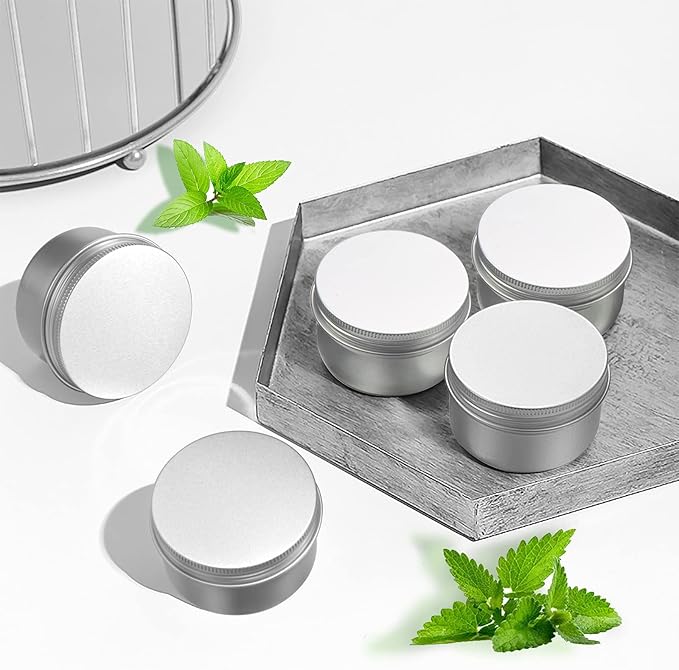 24 Pack 4 oz Aluminum Balm Tins For Pill Storage, Jar Containers with Screw Thread Lid for Lip Balm, Cosmetic, Salve, Aluminum Tin Cans Containers for Candle Making