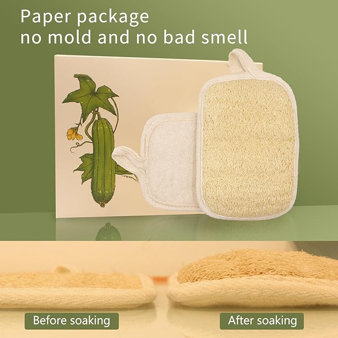 Natural Loofah Body Scrubber Exfoliator for Men Daily Deepcleaning (2Pack),Made with Real Shower Loofah Sponge Hard&Rough(Off-White)