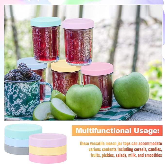 12 Pcs Silicone Regular Mouth Lids Mason Jar Lids Thickened Leak Proof Lid for 70 mm All regular mouth Mason Jars, Reusable Large Canning Jar Caps (Macaron)
