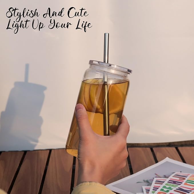 16 oz Clear Plastic Cups Reusable with Lids and Straws & DIY Sticker, 20Pack Acrylic Mason Jars Iced Coffee Drinking Glasses Cup for Park Picnic, Poolside, Party Giveaways