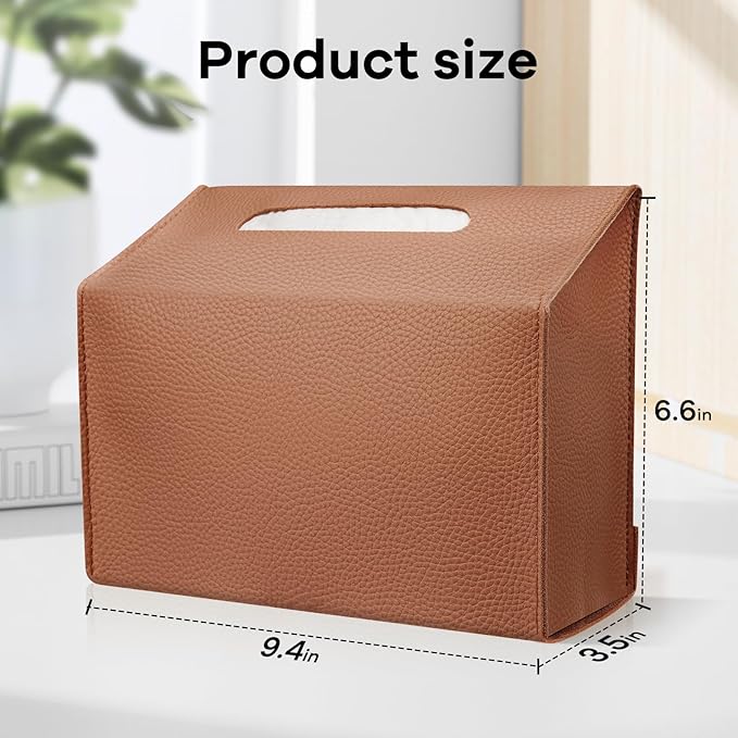 Disposable Hand Towel Box Cover Compatible with Kleenex Disposable Paper Hand Towels, Leather Tissue Box Cover Holder for Bathroom Holder (Brown-2 Pack)