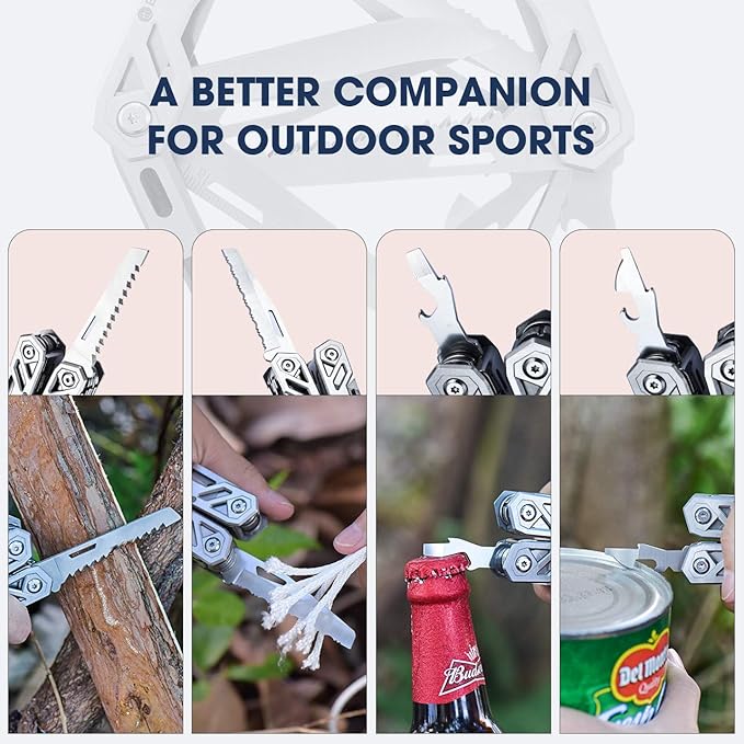 BIBURY Multitool with Pocket Knife, 21-in-1 Stainless Steel Pliers with Screwdriver, Safety Locking Multi tools with EDC Knife for Survival, Camping, Fishing, Repair, Birthday Gifts for Men Women