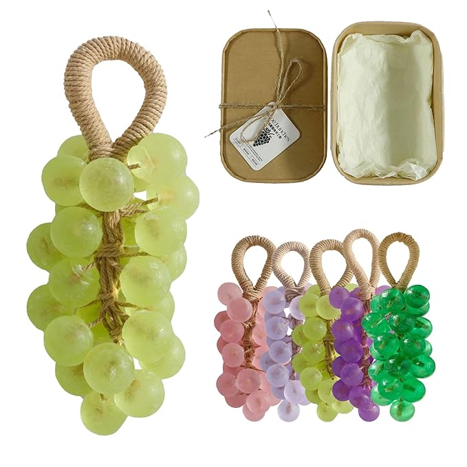 Handmade Grape Soap on a Rope, Natural Cold Process Cluster Soap Bar for Hand Wash and Bath, Decorative & Long Lasting Fragrance, Gift Set for Women Men (1, Tea leaves)