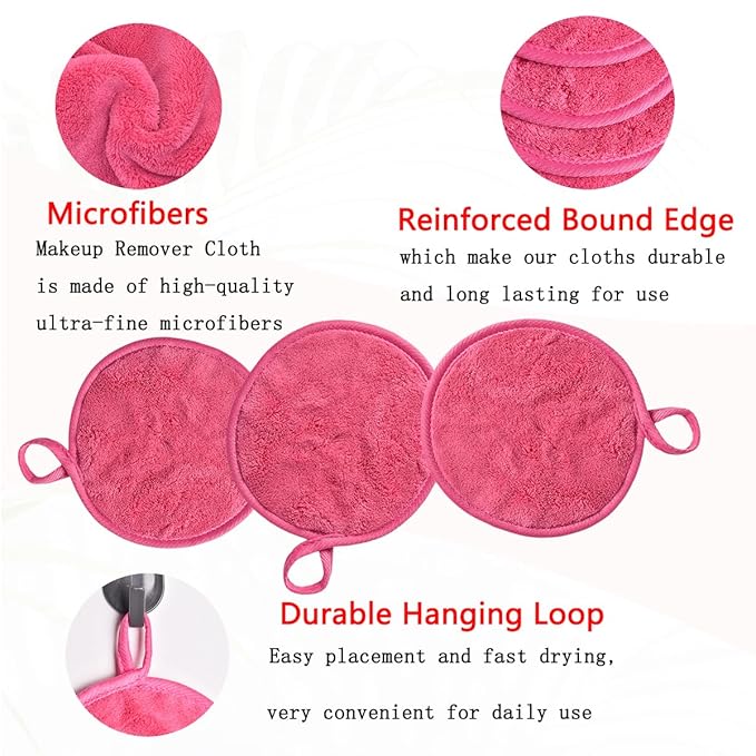Large Reusable Makeup Remover Pads for Face, Soft Microfiber Makeup Remover Cloths Washable, Premiun 5 INCH Face Cleaning Pad with Laundry Bag, 24 Pack Pink