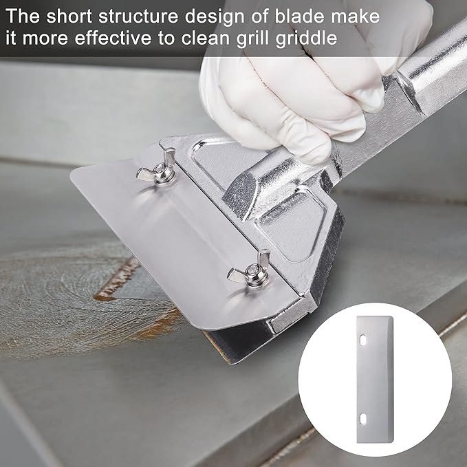 DELFINA 4 Pcs Grill Scraper Blade Replacement, Stainless Steel Outdoor Barbecue Cleaning Tools, Heavy Duty Accessories for BBQ