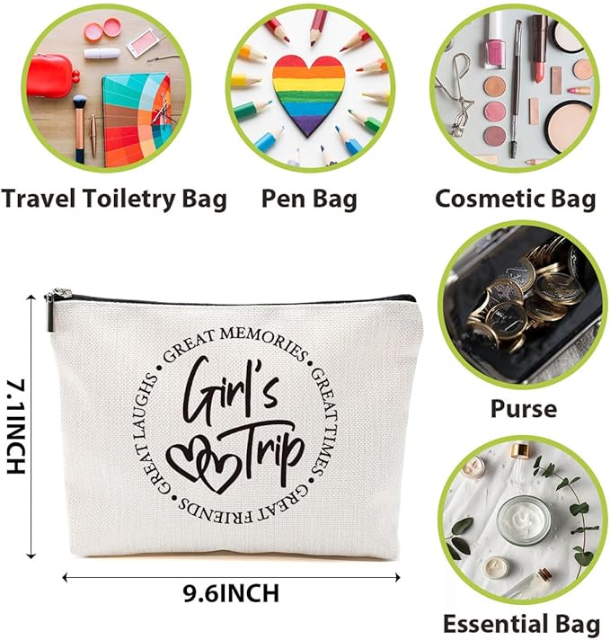 4 Pcs Girls Trip Favors, Girls Weekend Gifts Makeup Bag, Bestie Gifts Weekend Bag Summer Vacation Cosmetic Bag