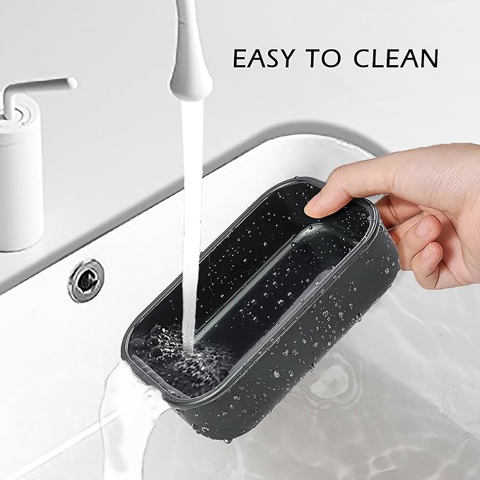 Large Leak Proof Travel Soap Case, Silicone Bar Soap Holder for Traveling, Portable Soap Container with Draining Layer (Offwhite&Bla