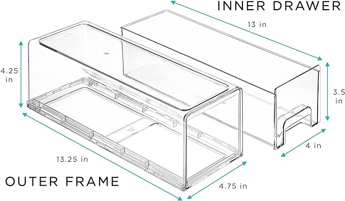 Sorbus Small Wide Clear Storage Drawers (2 Pack) – Stackable Storage Drawers for Pantry, Fridge, or Cabinet – Slide Out Clear Bins with Handles for Organizing