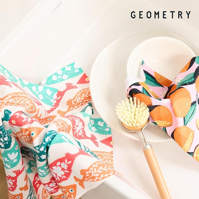 GEOMETRY Kitchen Dish Cloths - Quick Dry Dishcloths for Kitchen - Premium Dish Rags with Geoweave - 3-Pack Set Tiny Petals
