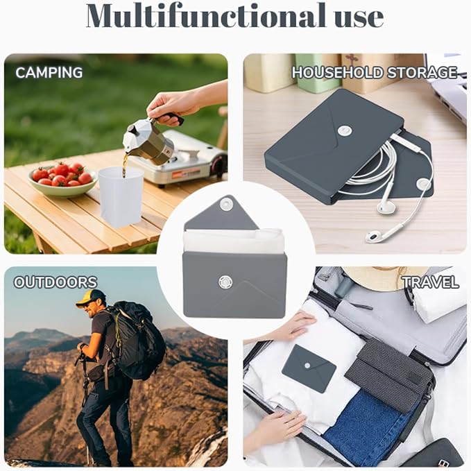 Silicone Collapsible Travel Cup, Foldable Water Cup with Card Bag - Portable Leak-Proof Reusable Mug for Camping, Hiking, Sports (grey)