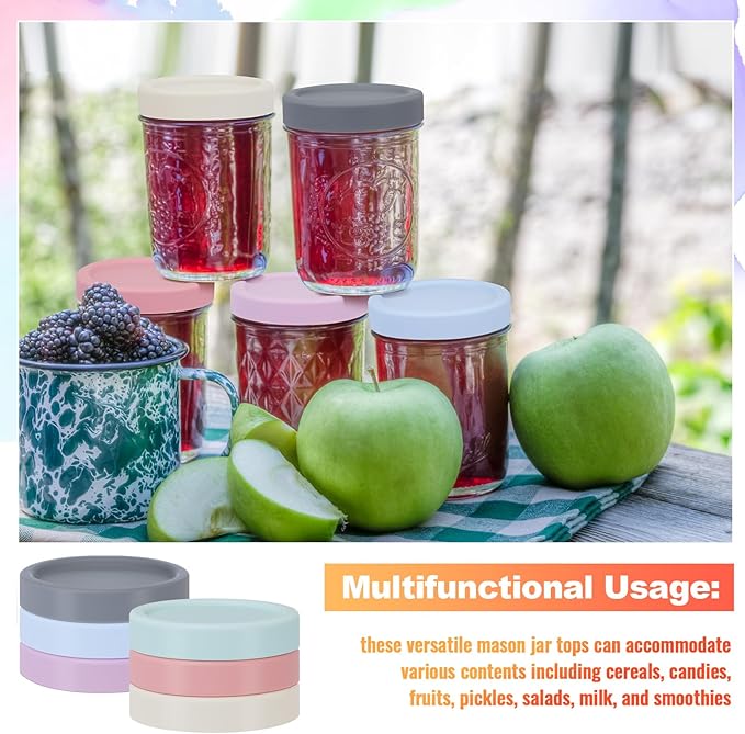 6 Pcs Mason Jars 3 Wide and 3 Regular Mouth Lids Mason Jar Lids Thickened Leak Proof Lid for 86 mm and 70 mm Wide and Regular Mouth, Reusable Canning Jar Caps (Morandi)