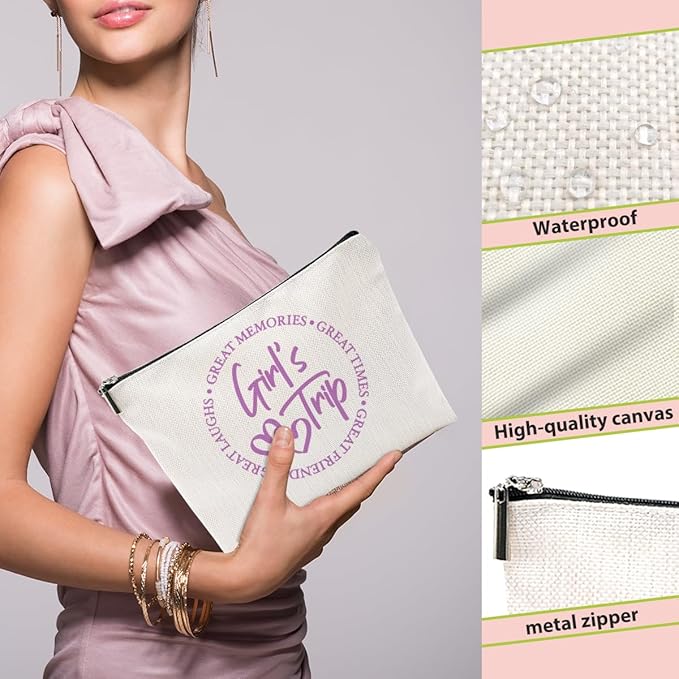 5-Piece Girls' Trip Favors - Makeup Bags for Weekends, Besties & Bridesmaids - Toiletry Bag for Travel, Graduation & Wedding Gifts