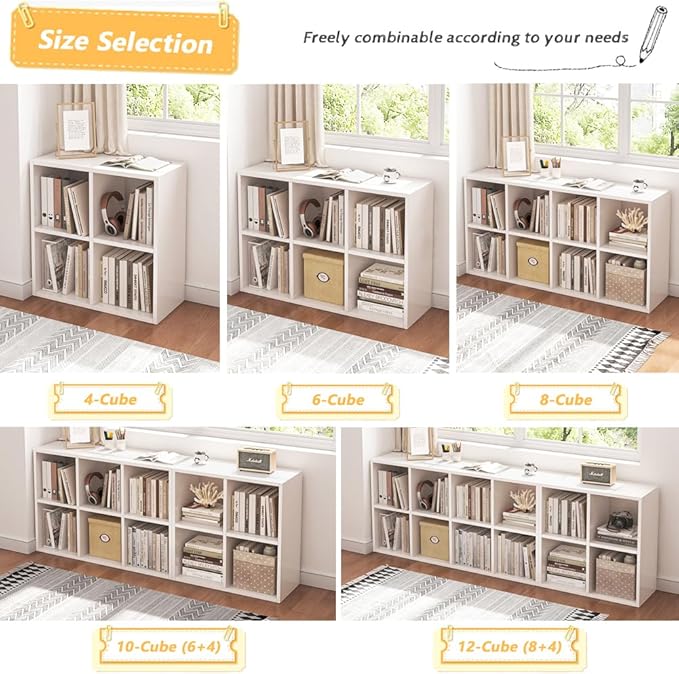 6 Cube Organizer Bookcase - Fabric Storage Bins Container, Open Shelf Simple Compartments Bookshelf, White