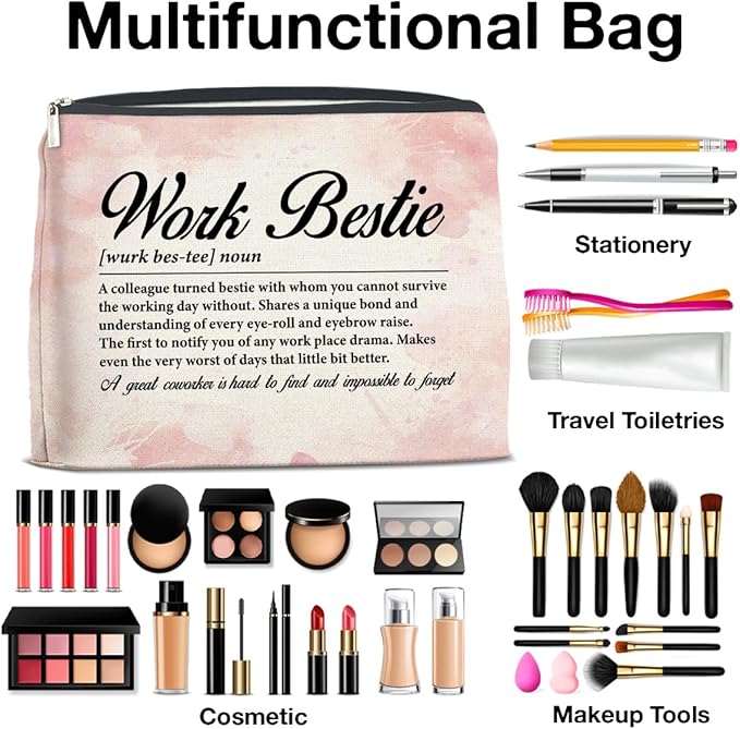 Gifts for Work Bestie Makeup Bag, Leaving New Job Farewell Gifts for Coworker Colleague Work Friend Work Bestie Definition Zipper Makeup Pouch