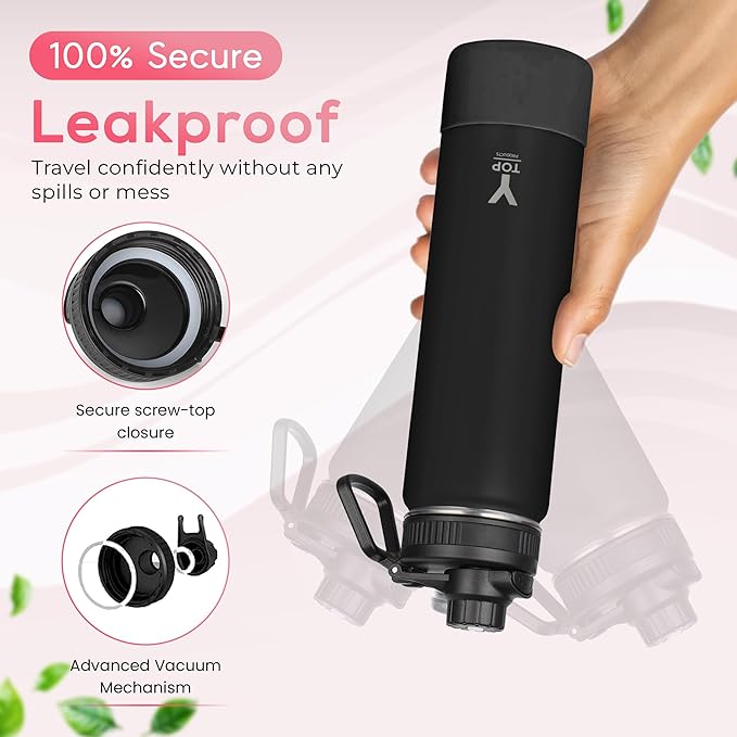 Y TOP 24oz Insulated Water Bottle Cup Holder Friendly, Leak Proof Spout Lid, Double Wall Insulation, Dishwasher Safe, Easy Clean Stainless Steel Water Bottle for Gym Kids Sports Travel School Hiking