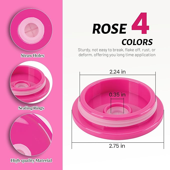 Joyclub 4 Pack Acrylic Lids for 16 oz Glass Cups with Bamboo Lids and Straws Reusable Iced Coffee Cup Beer Can Drinking Glasses for Smoothie Whiskey Boba Soda Tea Gift (Rose Red)