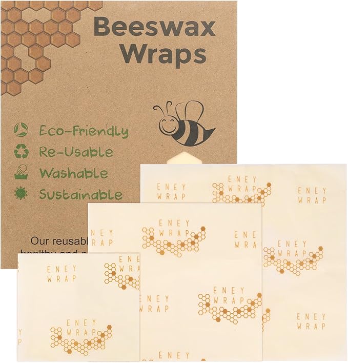 Reusable Beeswax Wrap 3 Pack (S, M, L) Beeswax Wraps for Food - Organic, Sustainable, Zero Waste, Plastic-Free Food Storage Wrap, Eco-Friendly Alternative to Aluminum Foil and Plastic Wrap