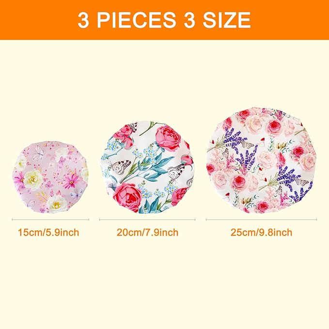 3 Pack Double Layer Bowl Covers Reusable in 3 Size Stretch Cloth Fabric, Elastic Food Storage Covers Bread Bowl Covers Reusable Lids for Food, Fruits, Leftover