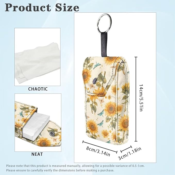 Tissues Purse Pocket Hanging Rope Travel Tissue Pouch Snap Button Enclosed Pocket Tissue Holder for Coin Purse 5.5 x 3.1 Inches Sunflower Butterfly