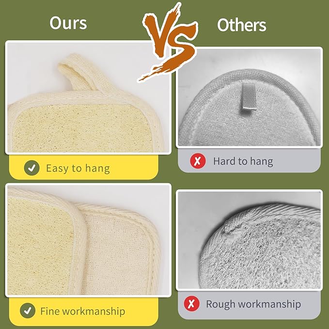 Natural Loofah Body Scrubber Exfoliator for Men Daily Deepcleaning (2Pack),Made with Real Shower Loofah Sponge Hard&Rough(Off-White)
