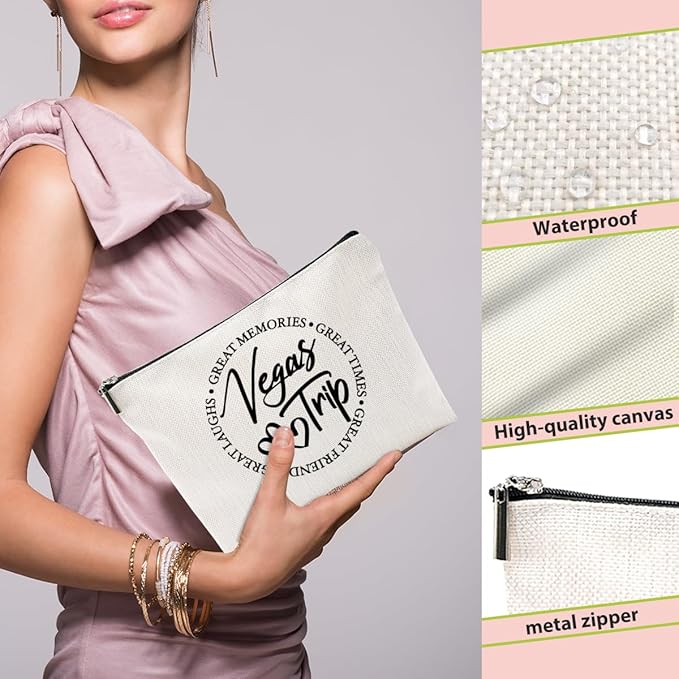 4 PCs Girls Trip Gifts Favors, Girls Weekend Gifts Makeup Bag, Vegas Gifts Weekend Bag Summer Vacation Cosmetic Bag, Friendship Gifts for Women Best Friend, Christmas Trip Gifts Goodie Bag