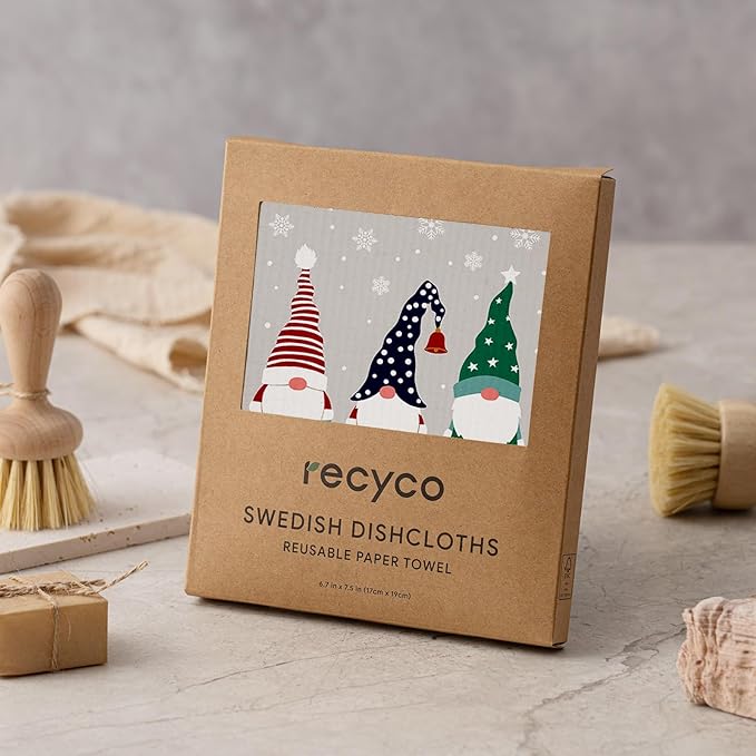 RECYCO Swedish Dishcloths for Kitchen | 4 Pack Cookie Joy Washable Dish Rags | Cellulose Reusable Cleaning Paper Towels | Absorbent Counter Dish Cloth Sponge Kitchen Wipes, 8" L x 7" W