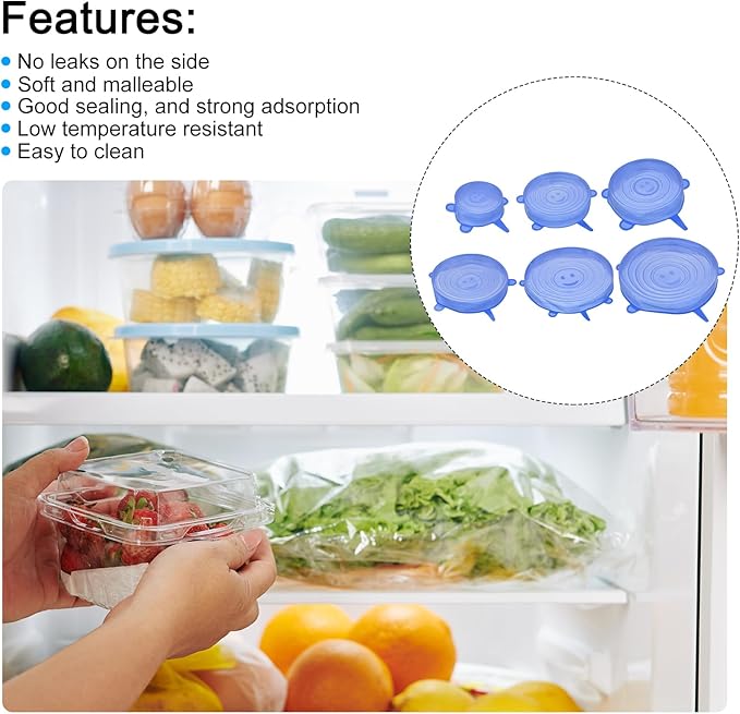 uxcell Silicone Stretch Lids, 2 Sets - Reusable Durable Silicone Bowl Covers, Silicone Lids for Bowls and Food Covers (Blue)