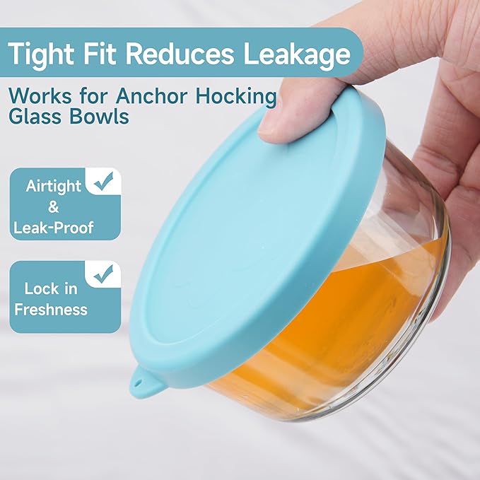 2 Cup Silicone Replacement Lids Storage Cover for Anchor Hocking Glass Bowls (Container not Included) 4 Pack Microwave, Dishwasher and Freezer Safe