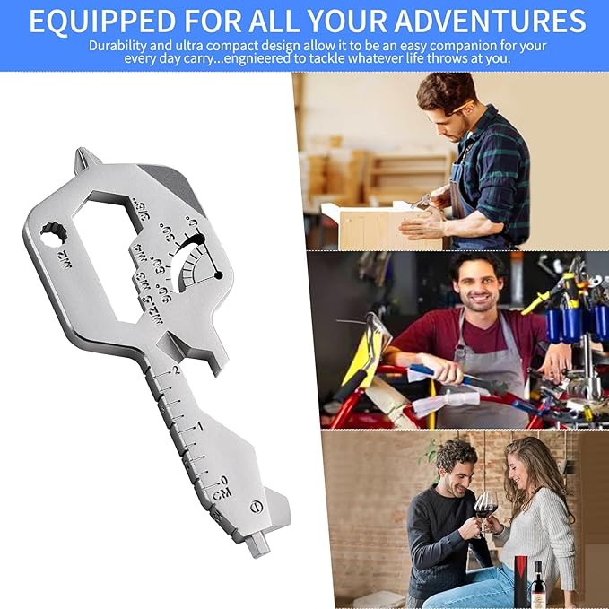 2 PCS, 20 IN 1 Key Shaped Multitools, Key Shaped Pocket Tool, Stainless Steel Utility Gadget, Gift for Men, Everyday Carry, Automotive, Home Improvement, Bottle Opener, Screw Driver, Silver