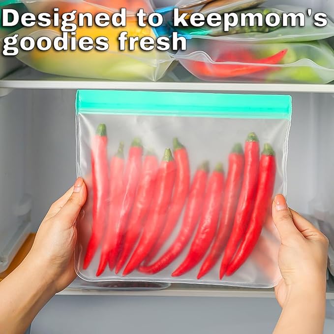 10 Pack Dishwasher reusable bags Silicone,BPA Free, Leakproof Freezer Bags, reusable silicone bags for Lunch Marinate Food Travel - 3 Gallon 4 Sandwich 3 Snack Bags