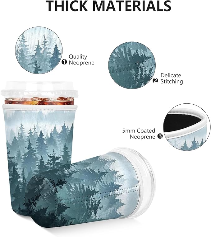 3 Pack Iced Coffee Sleeve, Reusable Insulated Neoprene Cup Sleeve for Cold & Hot Drinks Beverages, Cup Holder for 16-32oz Coffee Cups, nk Forest