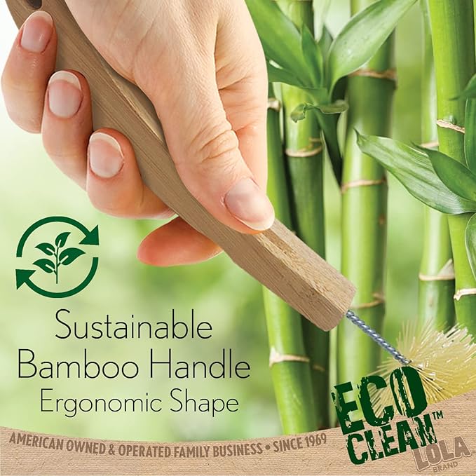 LOLA Bamboo Bottle Brush, Ergonomic Durable Bamboo Handle, Non Scratch, Easy Storage, Bristles Made from Recycled Soda/Water Bottles - 1 Pack