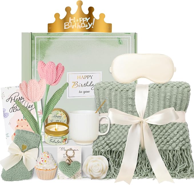 Birthday Gifts for Women - 13PCS Unique Happy Birthday Gifts Basket for Mom Her Best Friend Sister Wife Girlfriend Coworker - Relaxing Spa Self Care Package Get Well Soon Gifts Set (Vanilla)