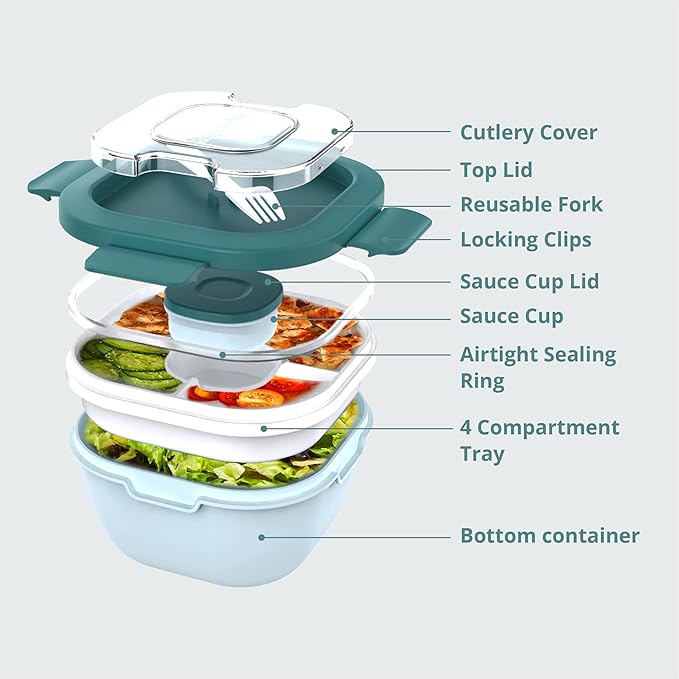 Responsible Products Leak Resistant Bento Box with Tableware for Adult - Teens, Insulated Lunch Box for Women - Men - Girls - Boys, BPA Free, Dishwasher Safe, Microwave Safe, Freezer Safe, 46 oz