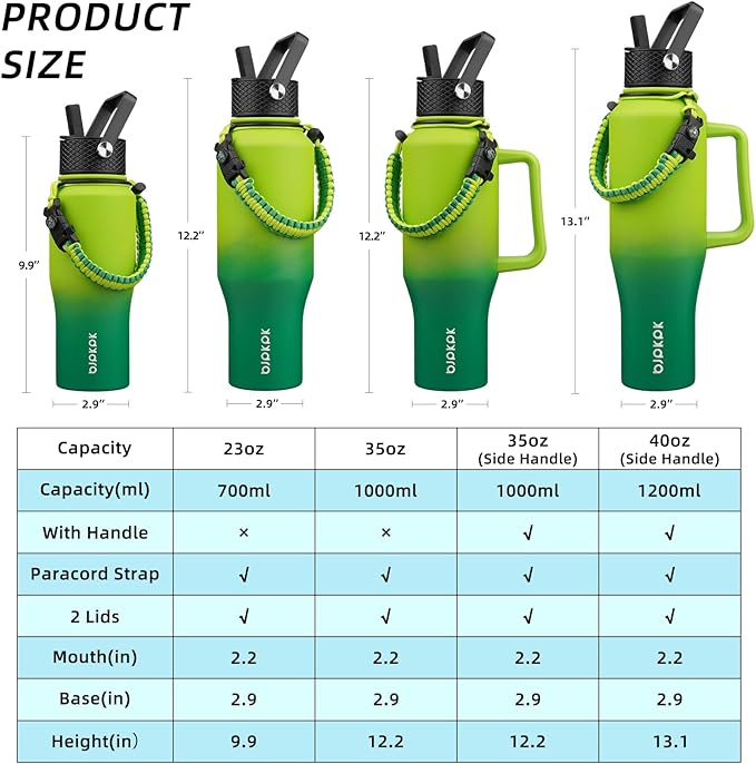 BJPKPK Insulated Water Bottles with Straw Lid, 35oz Metal Water Bottle with 2 lids & Paracord Strap, Double Wall Stainless Steel Vacuum Tumblers, Cups, Mugs, Thermo for Hot& Cold Drinks, Bamboo Grove