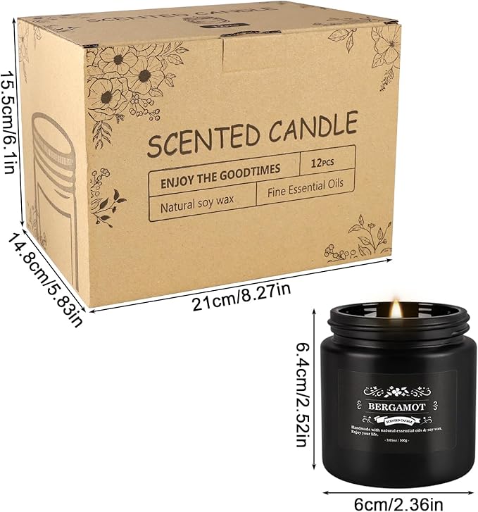 12 Pcs Halloween Scented Candles with Added Natural Essential Oils, 3.05oz, Suitable for Various Festivals, Parties, Yoga, and Home Scene(Black)