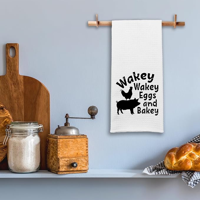 Funny Kitchen Towels Wakey Wakey Eggs and Bakey Dishcloth Humor Sayings Soft Towels Gifts for Hostess Housewife Chef Funny Birthday Gifts for Women Men Family Sister Friend