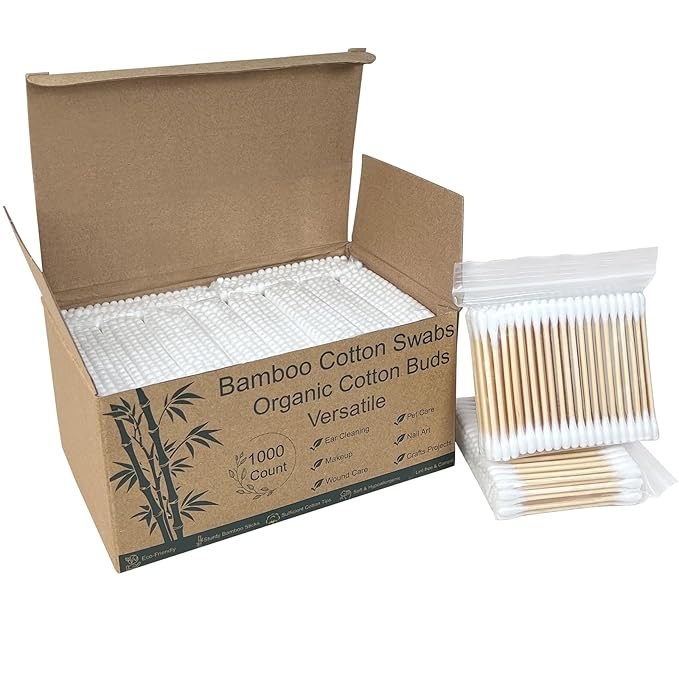 Eyxformula 1000 Count Wooden Cotton Swabs, Sustainable Bamboo Sticks & Soft Tips, Natural Organic Cotton Buds for Ear Cleaning, Makeup Removal, Craft Projects, Personal Care, Pet Care, Household Use