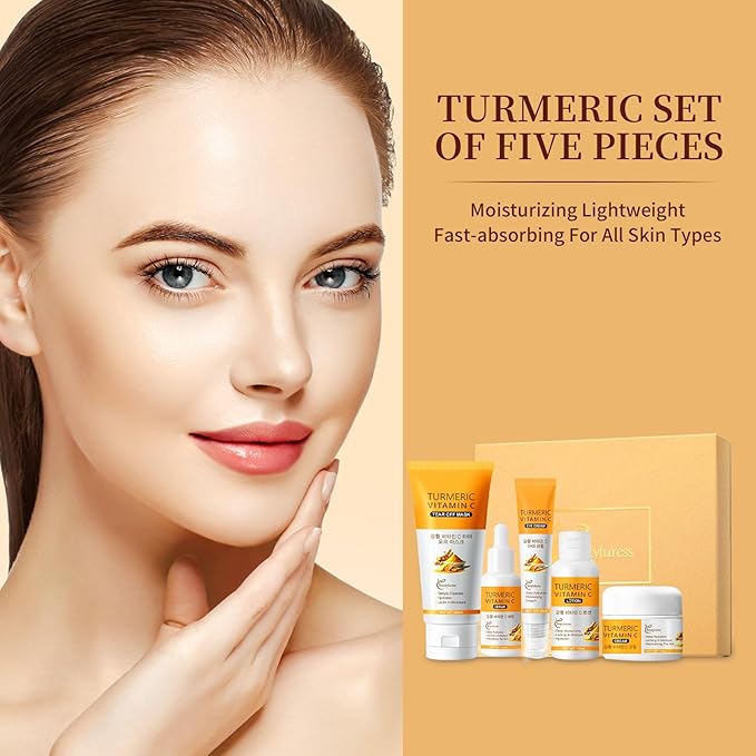 Turmeric Skin Care Set for Women, 5Pcs Hydrating & Nourishing Facial Care Kit with Cleanser, Toner, Serum, Eye Cream & Moisturizer – Soothing & Revitalizing Daily Skincare Gift Set