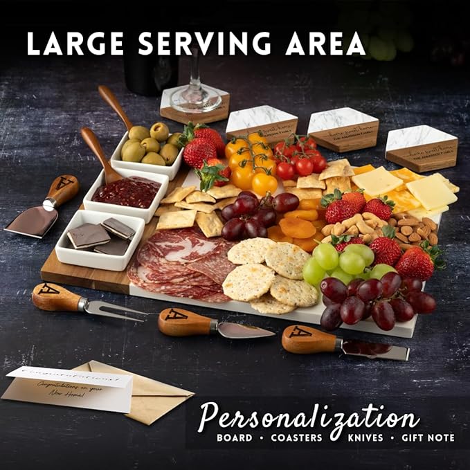Personalized Housewarming Gifts, Custom Marble Charcuterie Cheese Board, Engraved House Warming Gifts New Home - Gift Ideas for Host, Gifts for Couples, Home Owners, Weddings